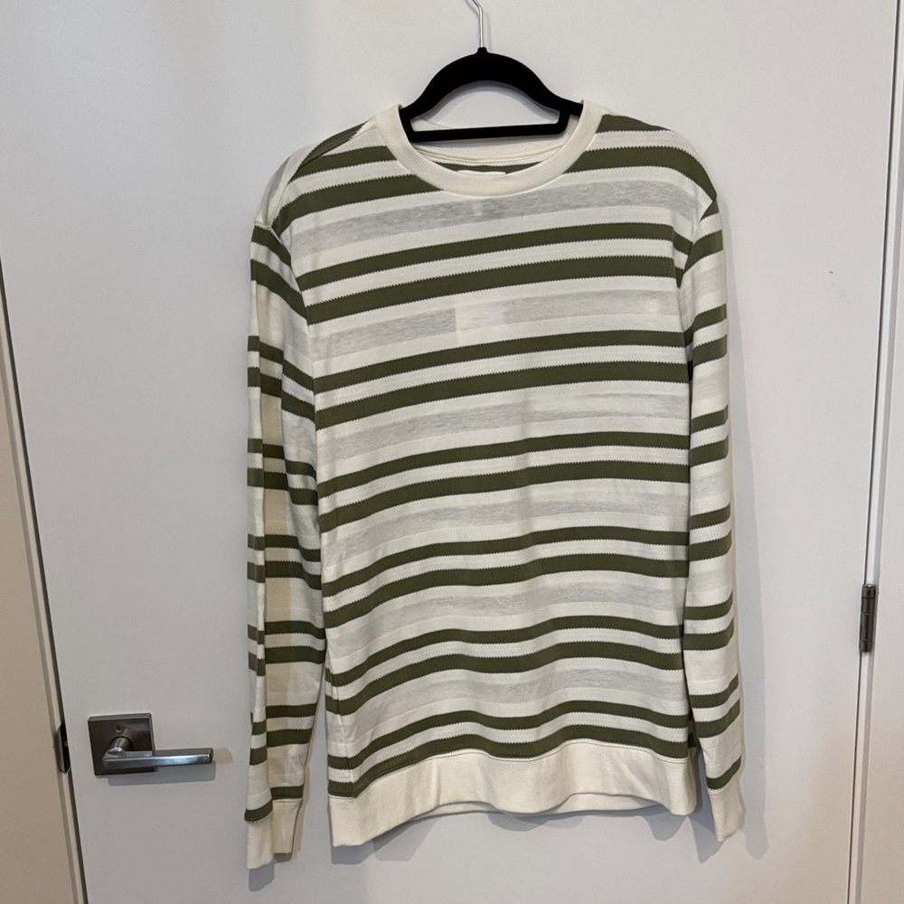 Men's Olive and White Striped Long Sleeve Shirt
